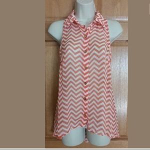 Toska Tank Top M White Orange Chevron Sleeveless